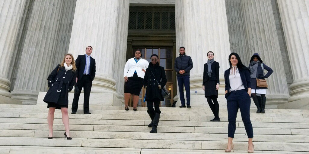Students standing on steps in DC